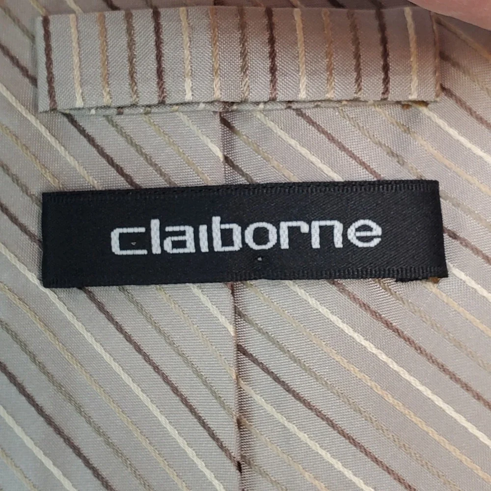 Claiborne Mens Silk Necktie Champagne Gold Brown Diagonal Stripe Handmade Tie